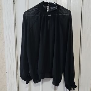 7th Avenue Design Studio New York & Company Black Chiffon Wrist Tie Blouse – XL